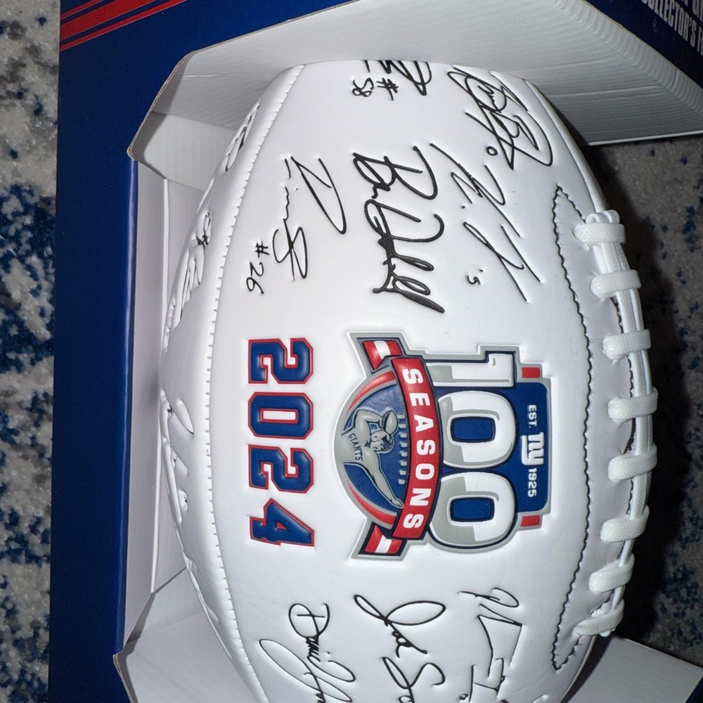 White and Blue Anniversary Football with Signatures